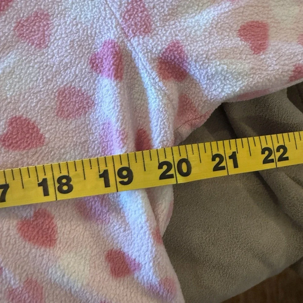 Womens‎ M Pink Pajama Set Hearts Button Up Sleep Shirt Pants Pjs Warm Fleece
